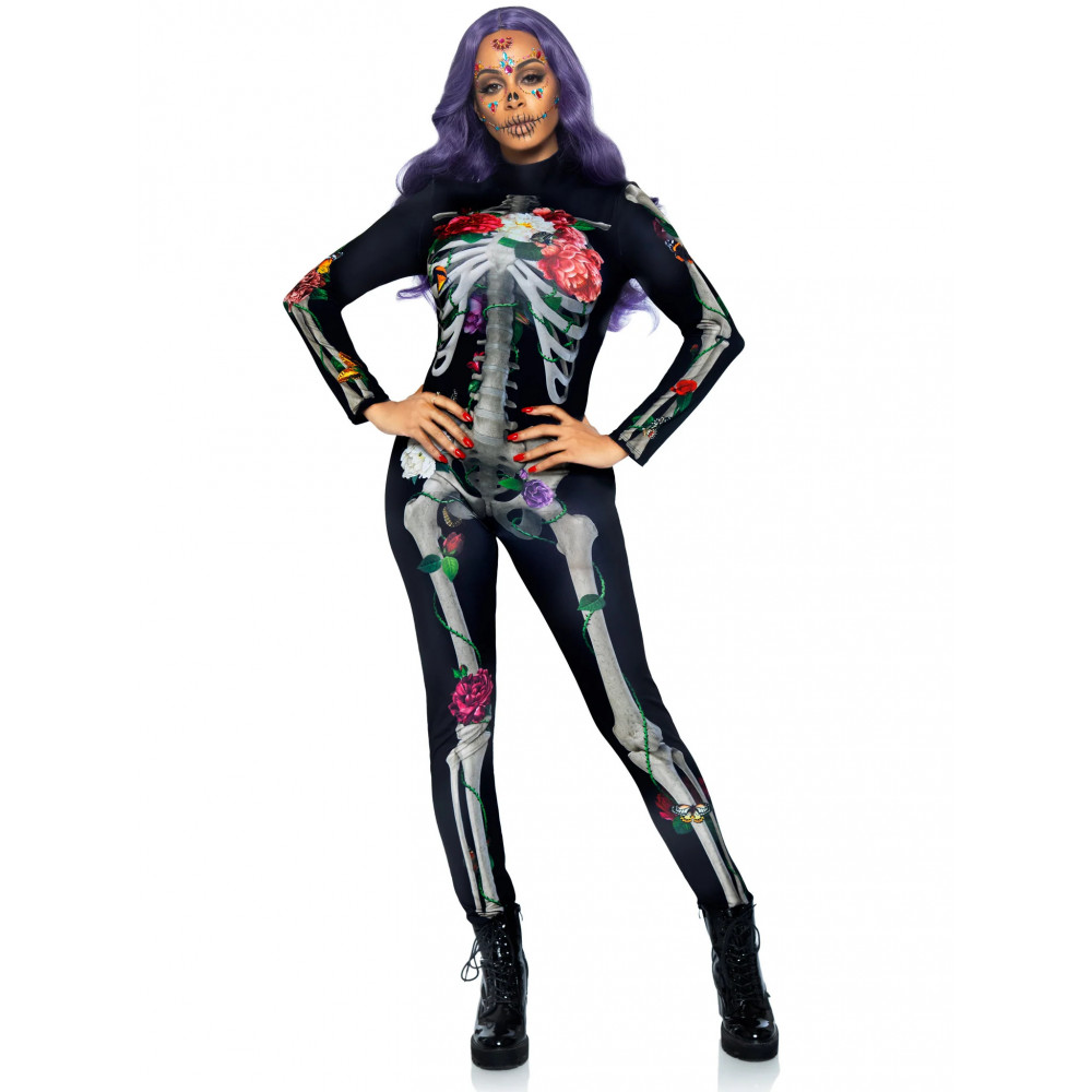 Разное - Комбинезон скелет с цветочным принтом Leg Avenue Floral skeleton catsuit S 5