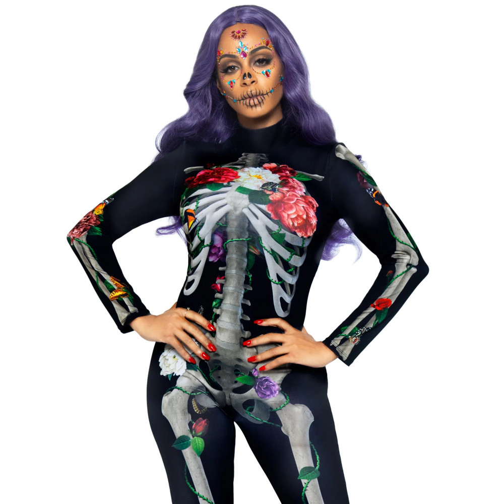 Разное - Комбинезон скелет с цветочным принтом Leg Avenue Floral skeleton catsuit S