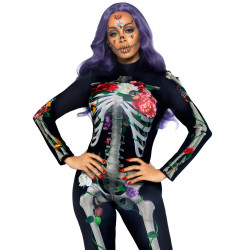 Комбинезон скелет с цветочным принтом Leg Avenue Floral skeleton catsuit S