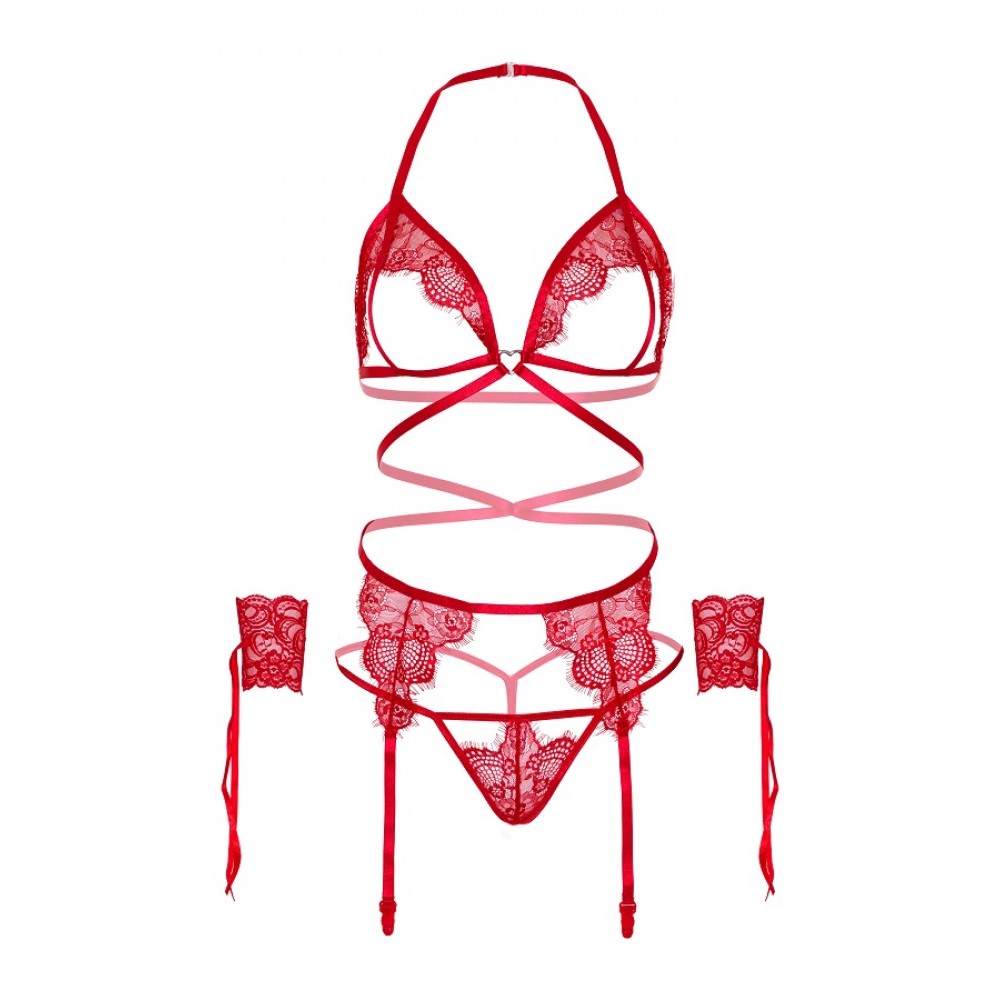 Разное - Комплект нижнего белья Leg Avenue Eyelash Lace Open Cup RED O\S 4