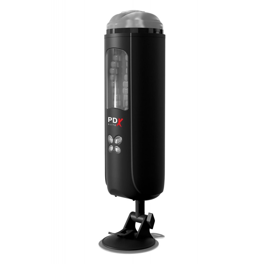 Мастурбаторы без вибрации - Мастурбатор вагина в колбе автоматический Pipedream PDX на присоске, с голосом, черный, 24.5 см 2