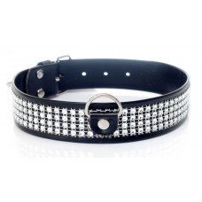 Нашийник зі штучної шкіри з кристалами Fetish Boss Series - Collar with crystals Silver, BS3300101