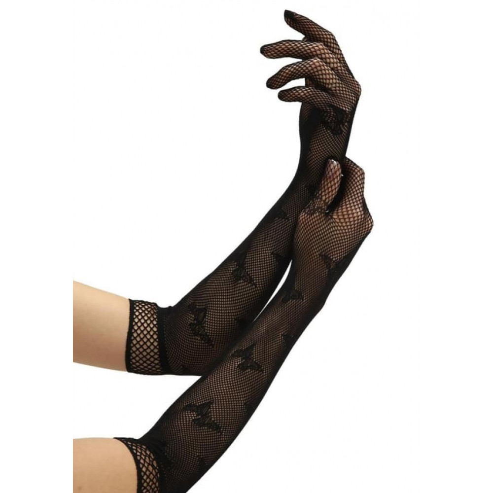- Перчатки в сеточку удлиненные с бабочками BACI Butterfly Lace Opera Gloves, черный 1