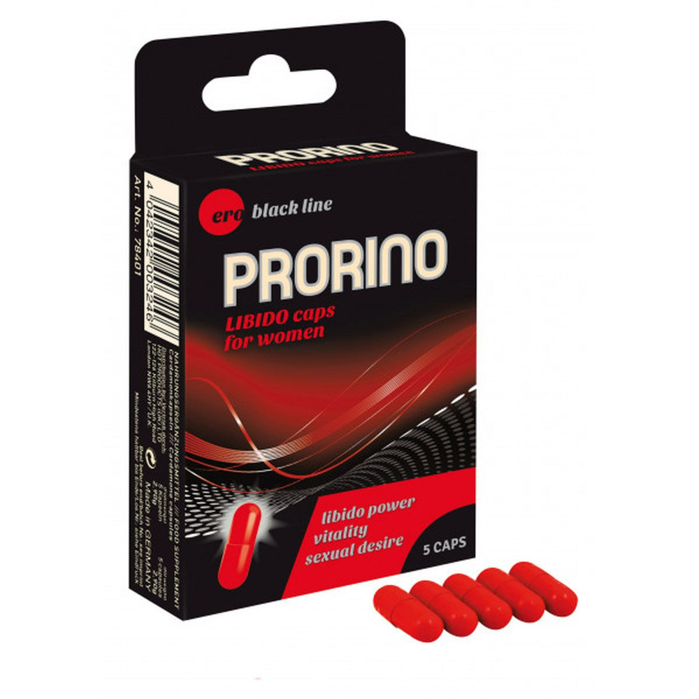 Лубриканты - Возбуждающие капсулы для женщин ERO PRORINO black line Libido,(цена за 5 капсул в упаковке)