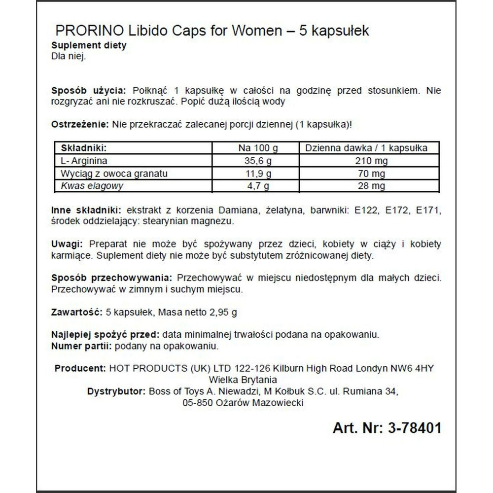 Лубриканты - Возбуждающие капсулы для женщин ERO PRORINO black line Libido,(цена за 5 капсул в упаковке) 1