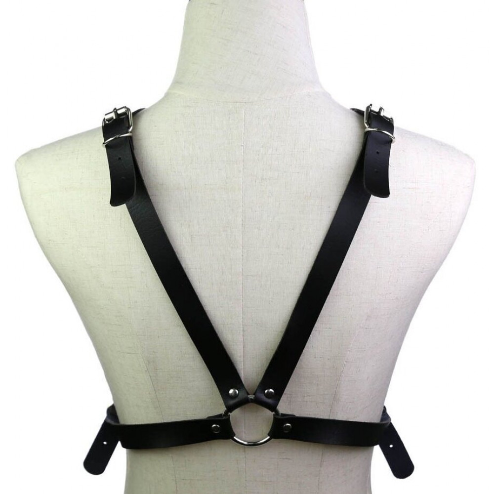 Электростимуляторы - Портупея из искусственной кожи с фиксатором Women's PU Leather Chest Harness Caged Bra GREY 2