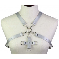 Портупея из искусственной кожи с фиксатором Women's PU Leather Chest Harness Caged Bra GREY