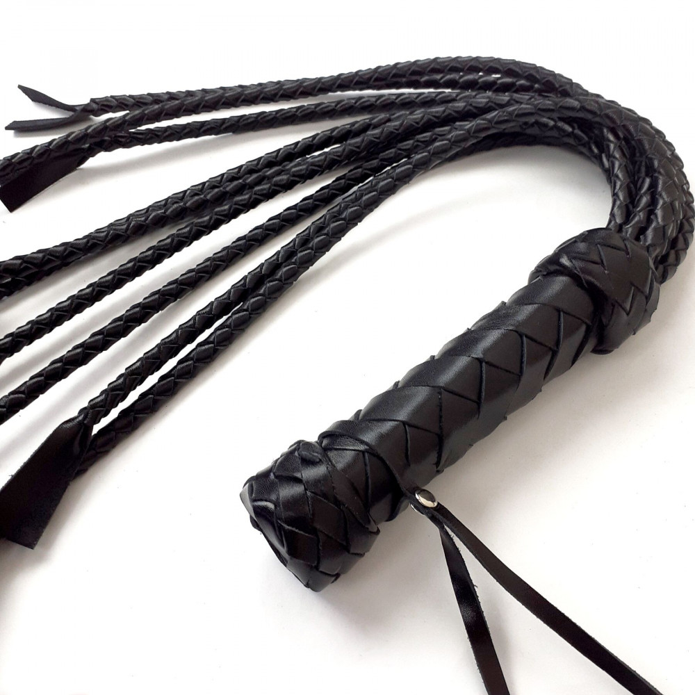 БДСМ плети, шлепалки, метелочки - Флоггер Кошка, 9 плетенных хвостов по 50 см, цвет черный 2
