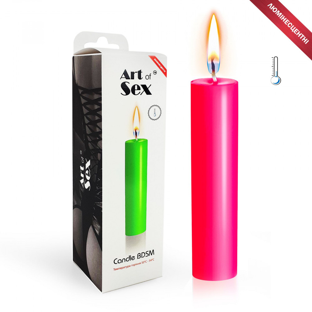 БДСМ аксессуары - Розовая свеча восковая Art of Sex size M 15 см низкотемпературная, люминесцентная