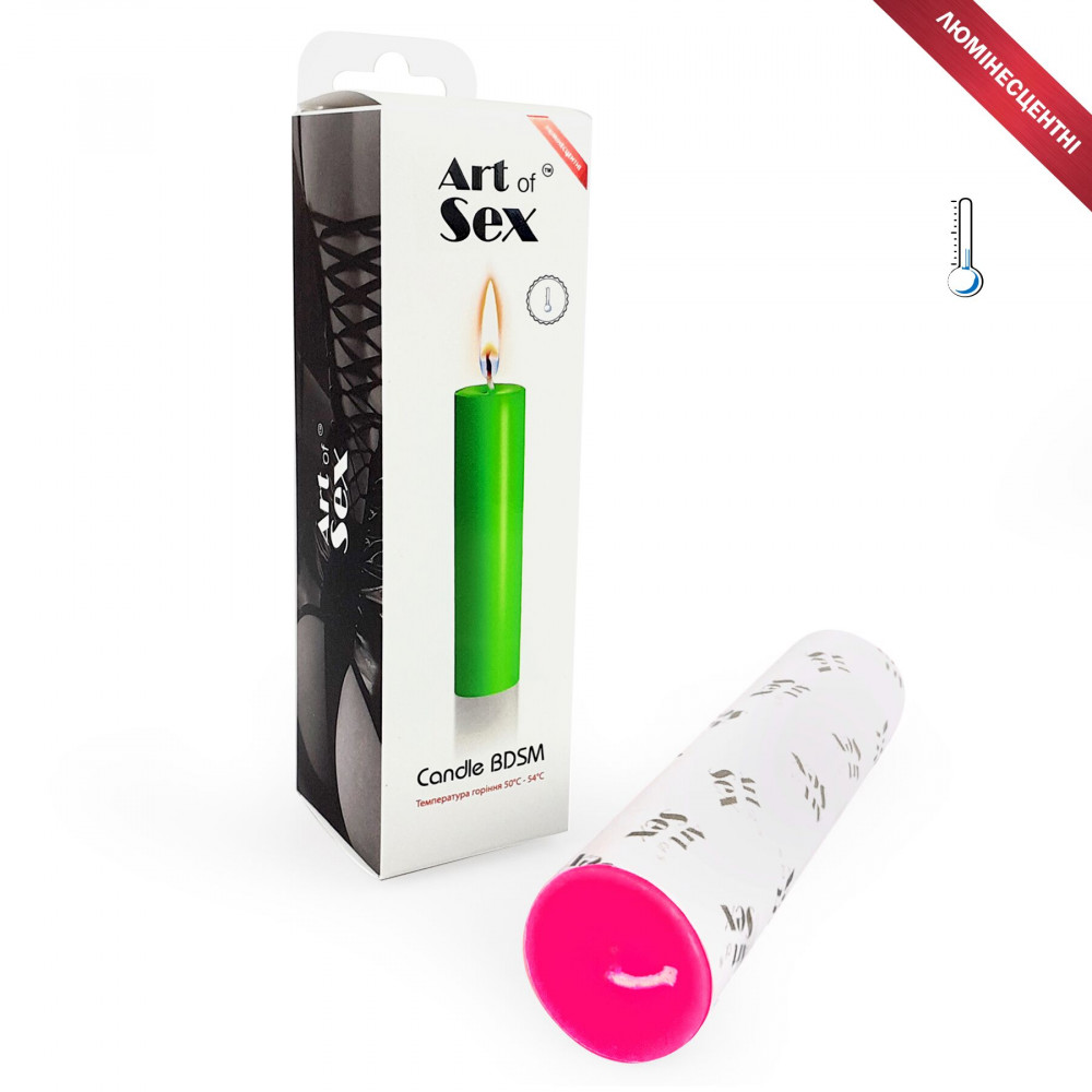 БДСМ аксессуары - Розовая свеча восковая Art of Sex size M 15 см низкотемпературная, люминесцентная 3