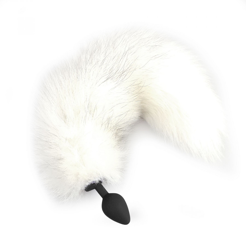 Анальный хвост - Силиконовая анальная пробка с хвостом из натурального меха Art of Sex size M White fox