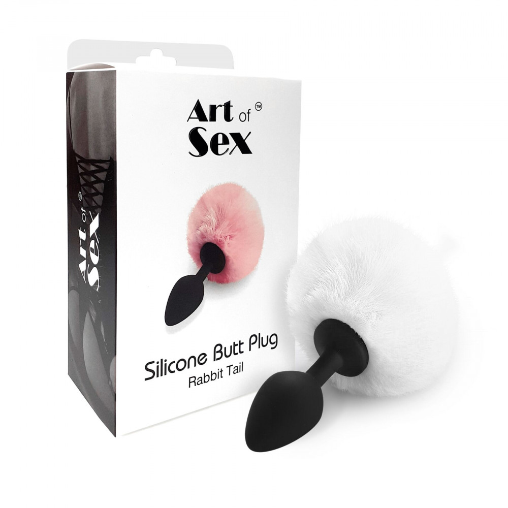 Анальный хвост - Силиконовая анальная пробка М Art of Sex - Silicone Bunny Tails Butt plug White, диаметр 3,5 см 2