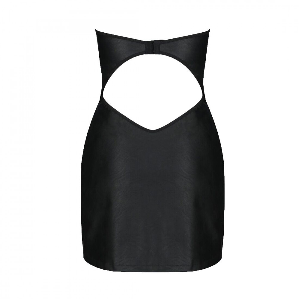 Эротические пеньюары и сорочки - Мини-платье из экокожи Passion Celine Chemise 4XL/5XL black, шнуровка, трусики в комплекте 1