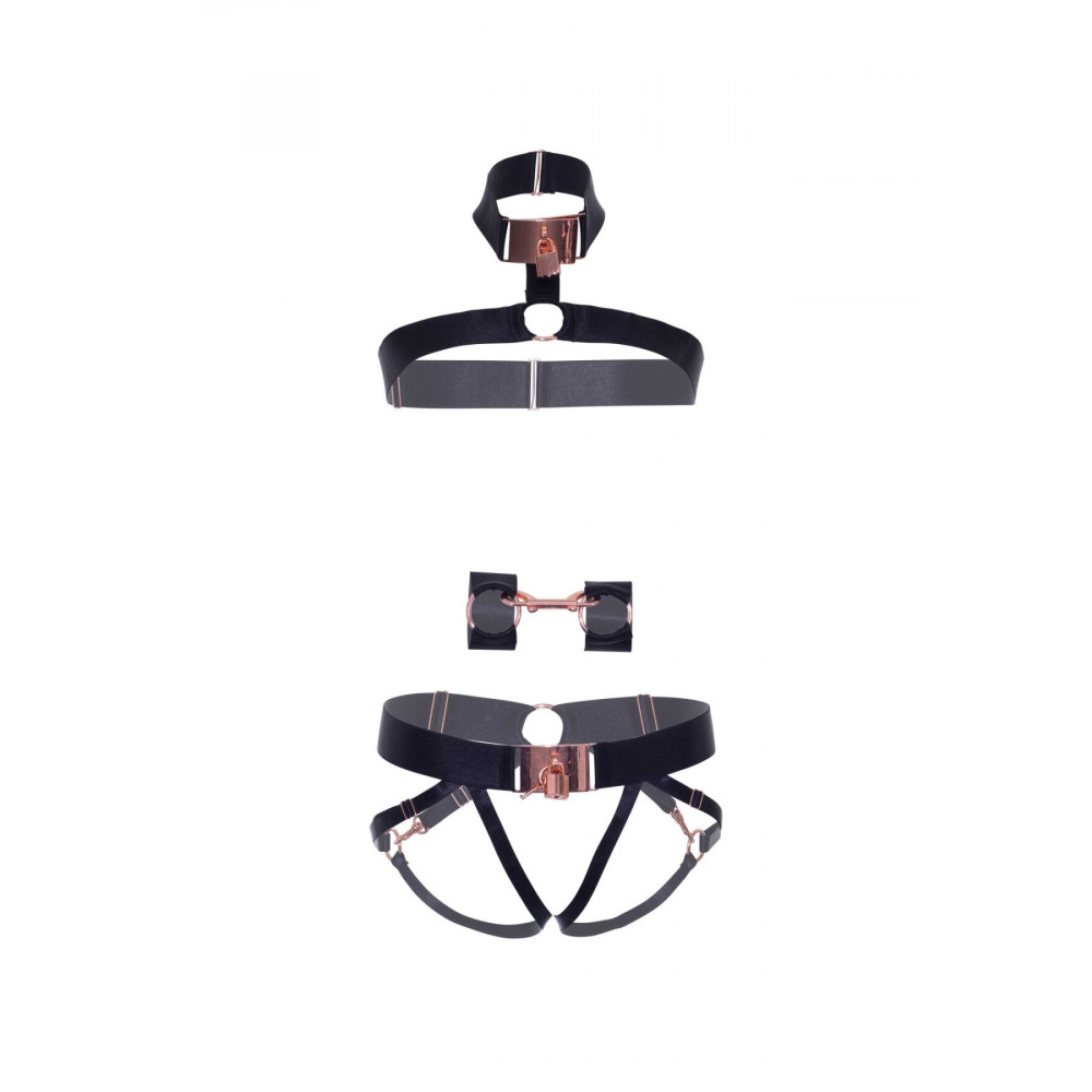Чокеры, портупеи - Комплект атласных ремней для бондажа Leg Avenue Satin elastic harness Set, One size, Black 3
