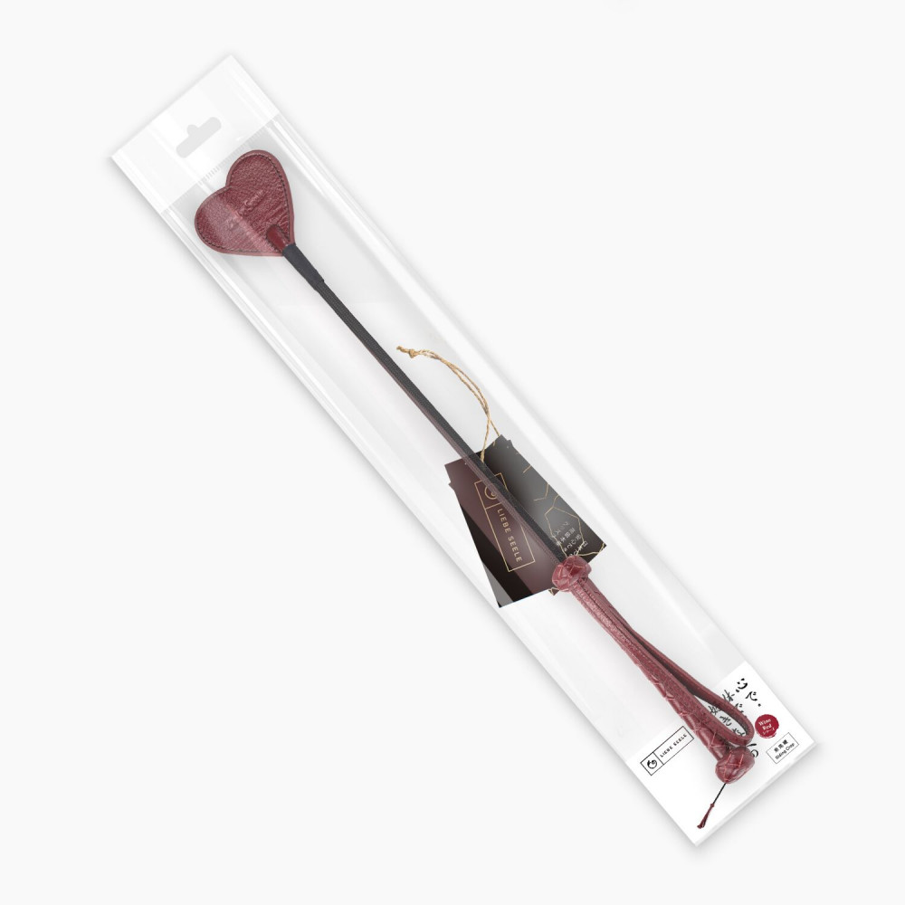 Плети, стеки, флоггеры, тиклеры - Шлепалка Liebe Seele Wine Red Riding Crop with Heart-Shape Tip 1