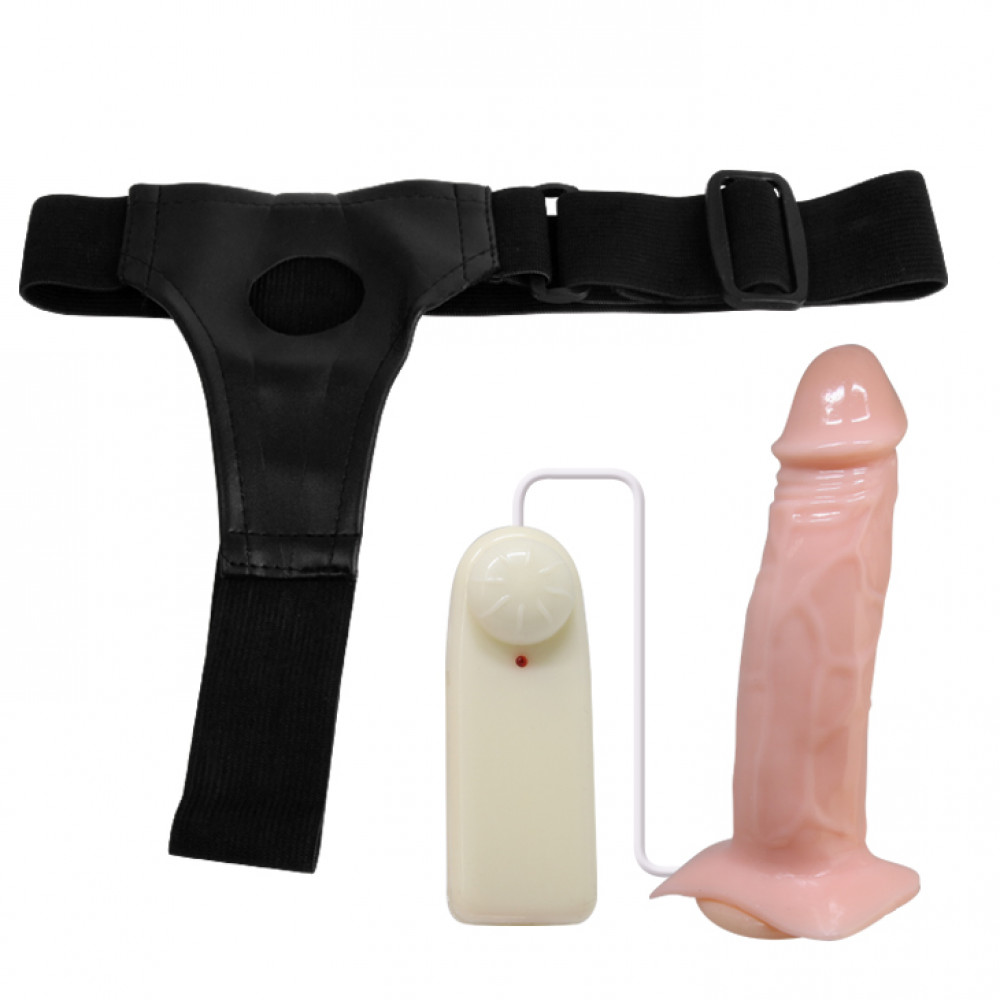  - Страпон порожнистий (фалопротез) з вібрацією Baile Vibrating Strap On, беж, 19 × 4 см 3