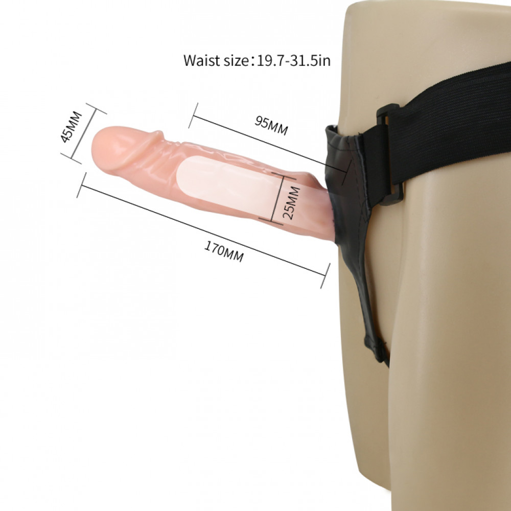  - Страпон порожнистий (фалопротез) з вібрацією Baile Vibrating Strap On, беж, 19 × 4 см 8