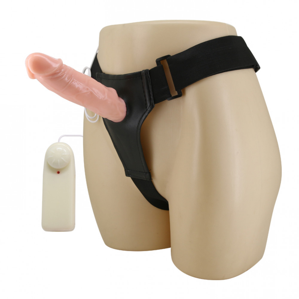  - Страпон порожнистий (фалопротез) з вібрацією Baile Vibrating Strap On, беж, 19 × 4 см 4