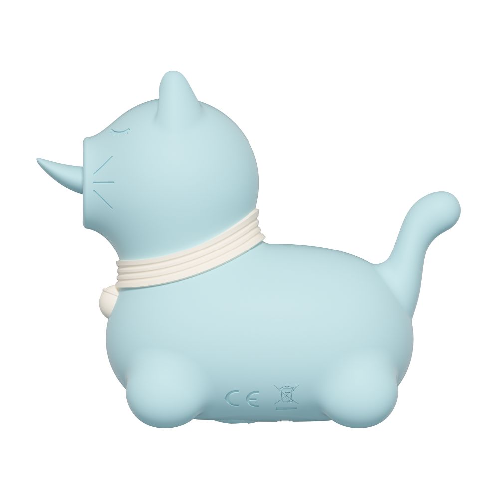 Вибропули и мини-вибраторы - Стимулятор клитора с длинным вращающимся язычком UNIVIBE Котик, 10 режимов, синий 3