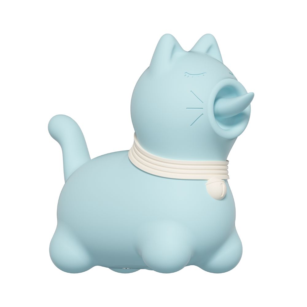 Вибропули и мини-вибраторы - Стимулятор клитора с длинным вращающимся язычком UNIVIBE Котик, 10 режимов, синий 5