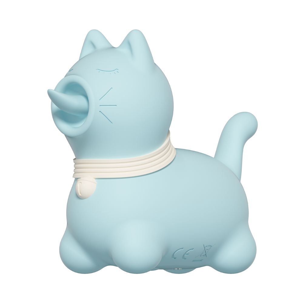 Вибропули и мини-вибраторы - Стимулятор клитора с длинным вращающимся язычком UNIVIBE Котик, 10 режимов, синий