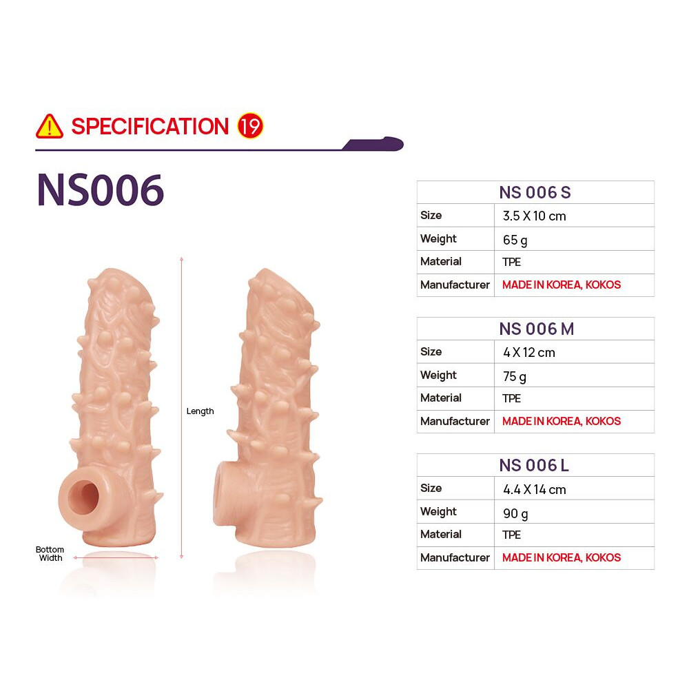 Эрекционные кольца без вибрации - Насадка на член Kokos Nude Sleeve NS 006 L 3