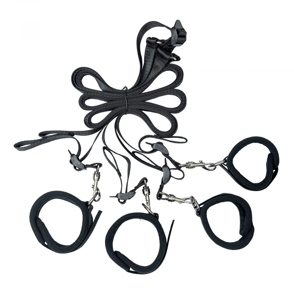 Наручники и ограничения - Растяжка на кровать Punishment - 5-Piece Bed Restraint Kit – Black
