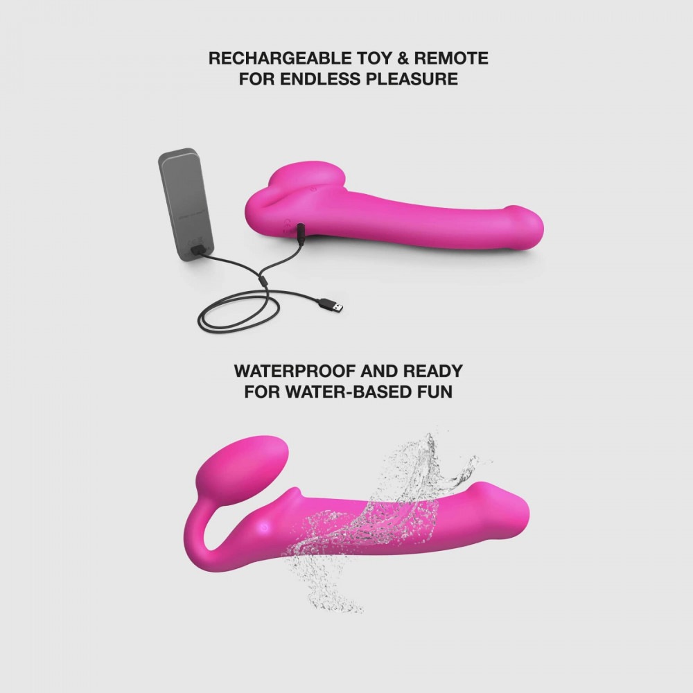 Страпони - Безремінний страпон з вібрацією Strap-On-Me Vibrating Fuchsia L, діаметр 3,7см, пульт ДК, регульований 3