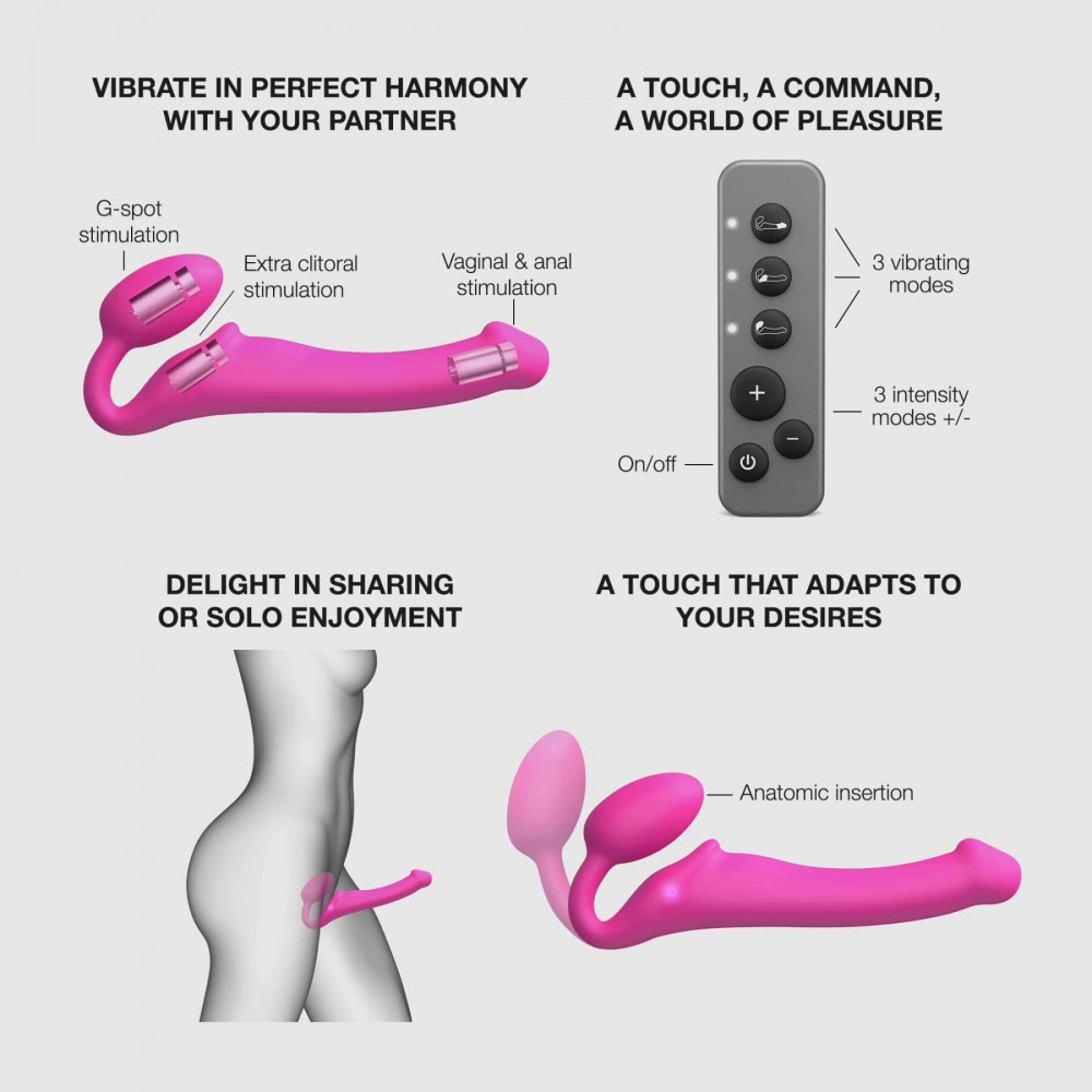 Страпони - Безремінний страпон з вібрацією Strap-On-Me Vibrating Fuchsia L, діаметр 3,7см, пульт ДК, регульований 2