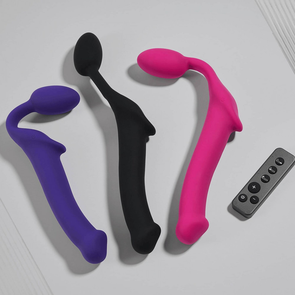 Страпони - Безремінний страпон з вібрацією Strap-On-Me Vibrating Fuchsia L, діаметр 3,7см, пульт ДК, регульований 7