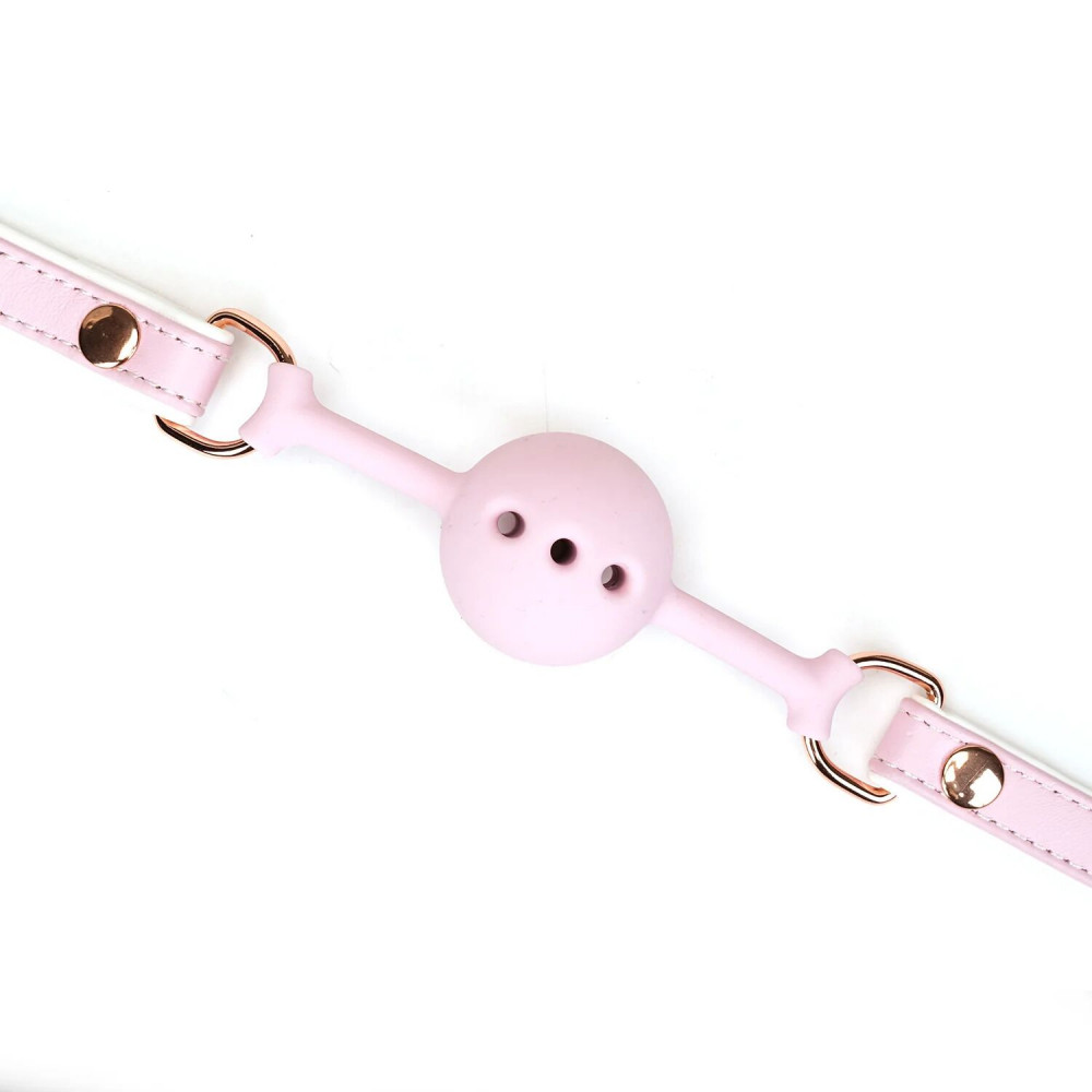 Повязки на глаза, кляпы, зажимы - Кляп Liebe Seele White & Pink Fairy Goat Leather Ball Gag 2