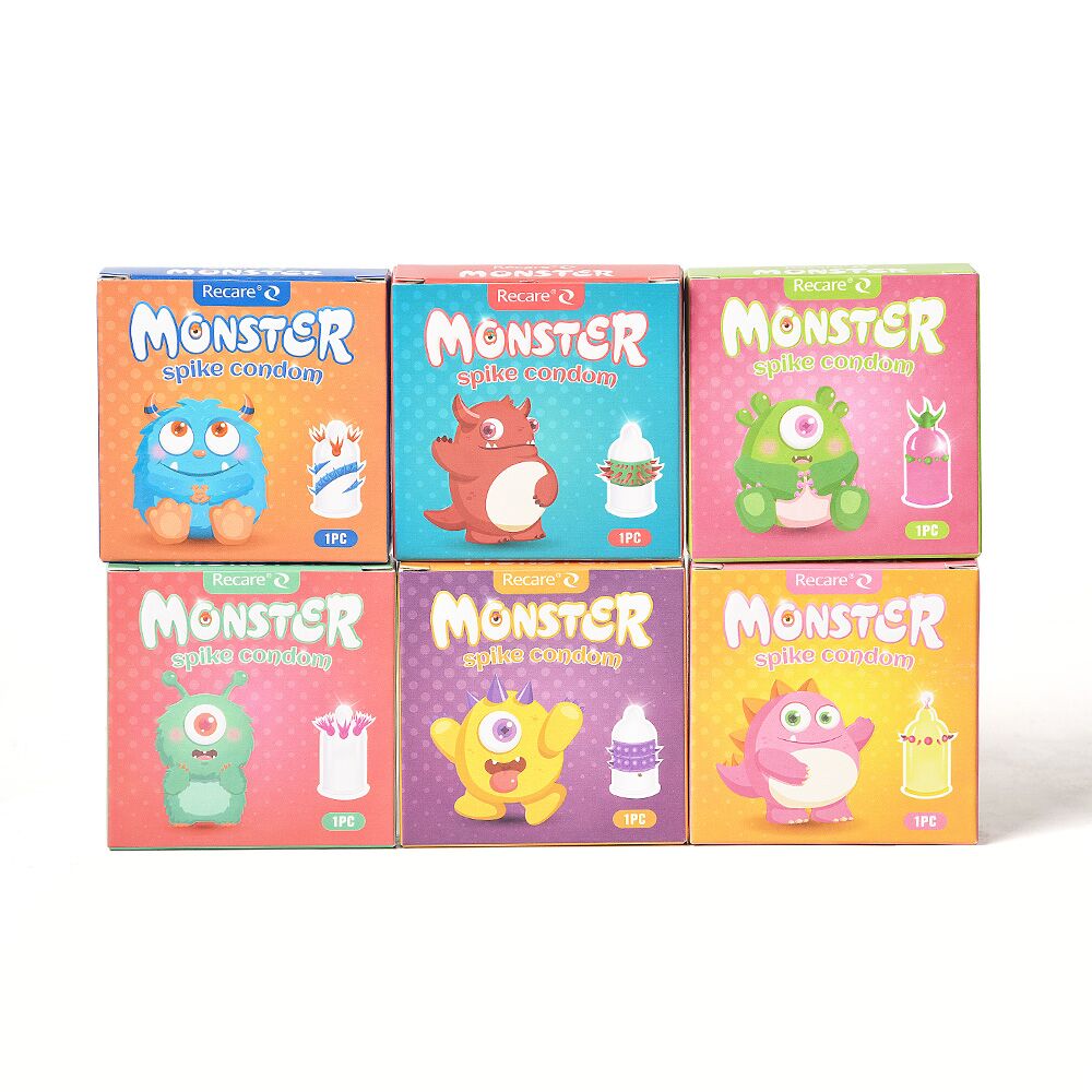 Ерегційні кільця без вібрації - Насадка на член Recare Yellow Monster Spike Condom (презерватив з рядами пухирців та шипів) 8