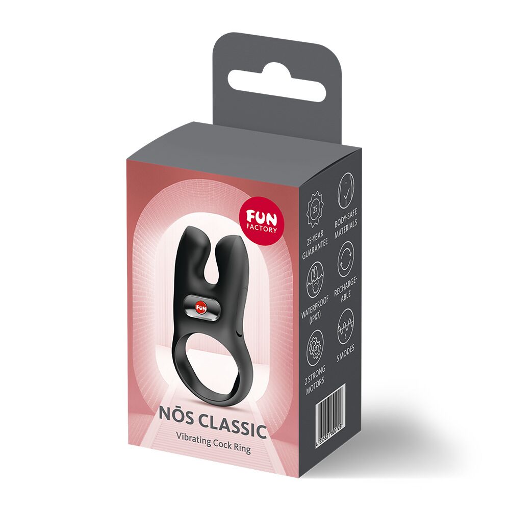 Ерекційні кільця з вібрацією - Ерекційне віброкільце з подвійною стимуляцією клітора Fun Factory NŌS CLASSIC Black, 2 мотори 7