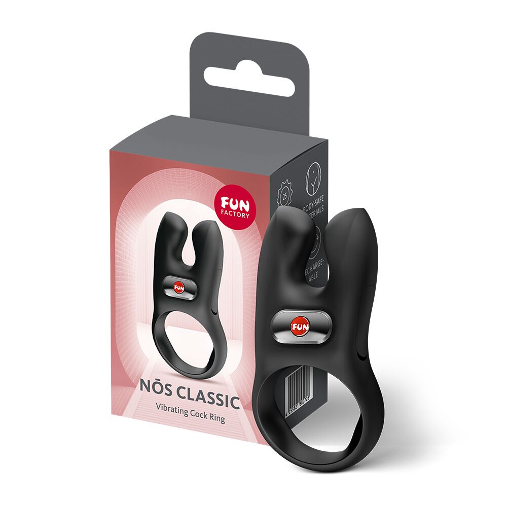 Ерекційні кільця з вібрацією - Ерекційне віброкільце з подвійною стимуляцією клітора Fun Factory NŌS CLASSIC Black, 2 мотори 6