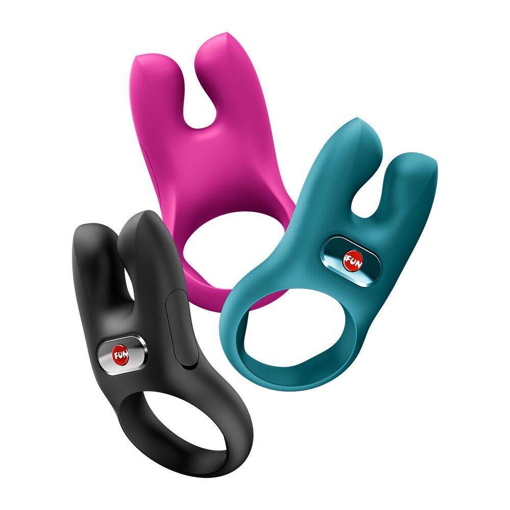 Ерекційні кільця з вібрацією - Ерекційне віброкільце з подвійною стимуляцією клітора Fun Factory NŌS CLASSIC Black, 2 мотори 8