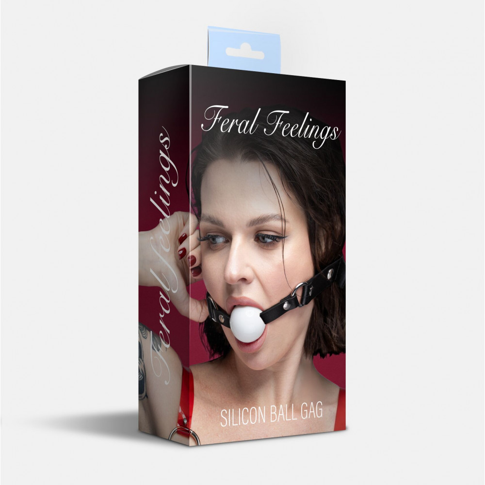 Повязки на глаза, кляпы, зажимы - Кляп силиконовый Feral Feelings Silicon Ball Gag Black/White, черный ремень, белый шарик 2