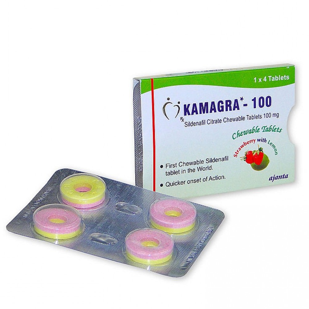 Мужские возбудители - Таблетки для потенции Kamagra-100 клубничка и лимон (цена за упаковку, 4 таблетки)