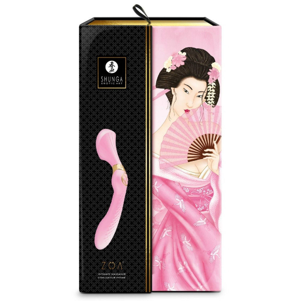 Секс игрушки - Вибратор нереалистичный рельефный Shunga Zoa розовый, 26.5 х 3.8 см 2