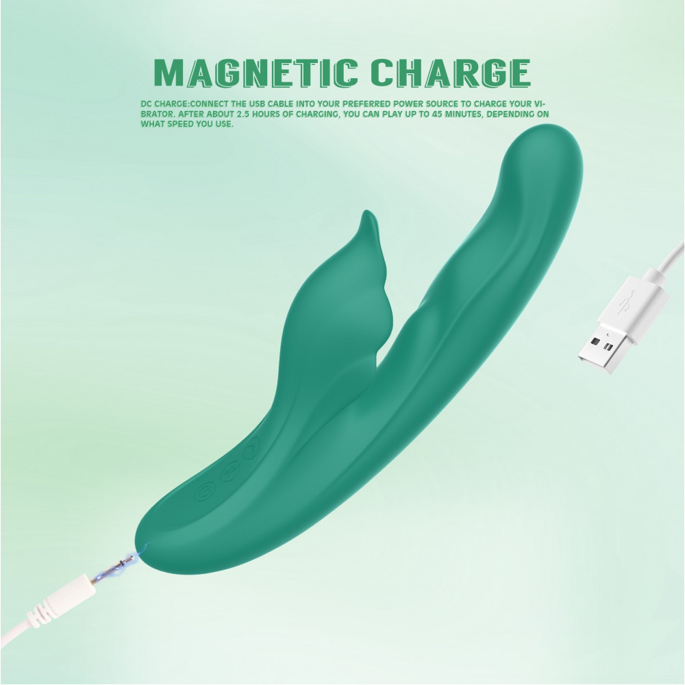 Разное - Вибратор с клиторальным отростком Chisa Kissen Kym с фрикциями и функцией подогрева, зеленый 6