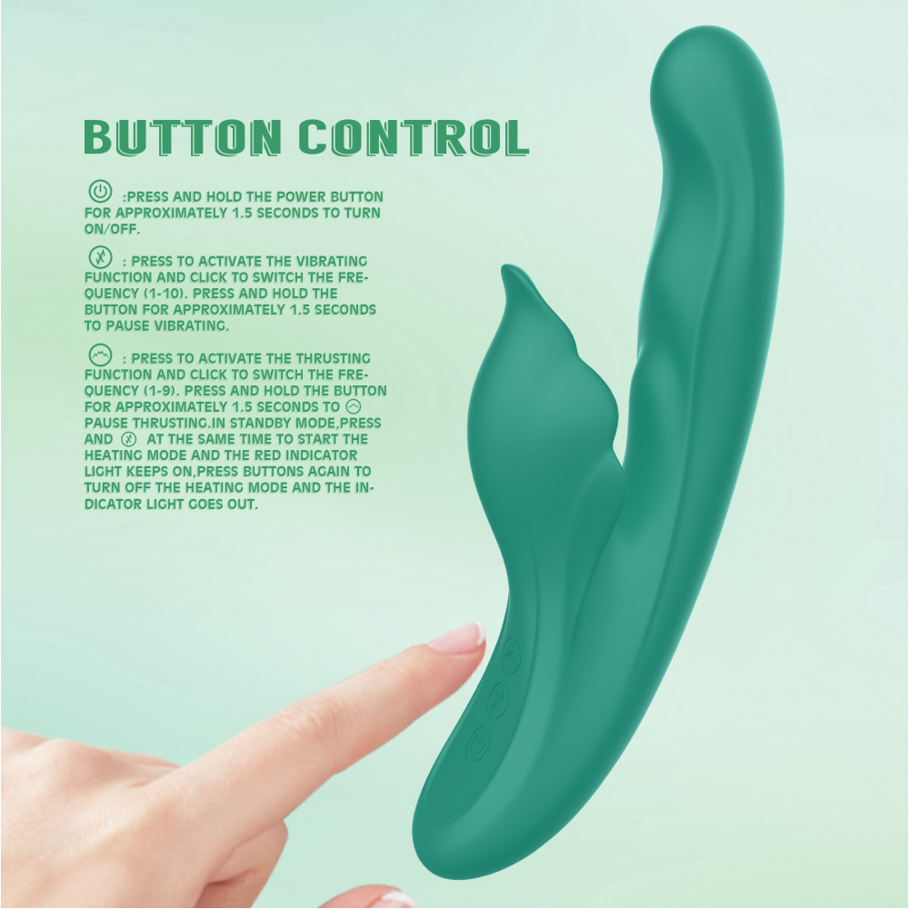 Разное - Вибратор с клиторальным отростком Chisa Kissen Kym с фрикциями и функцией подогрева, зеленый 9