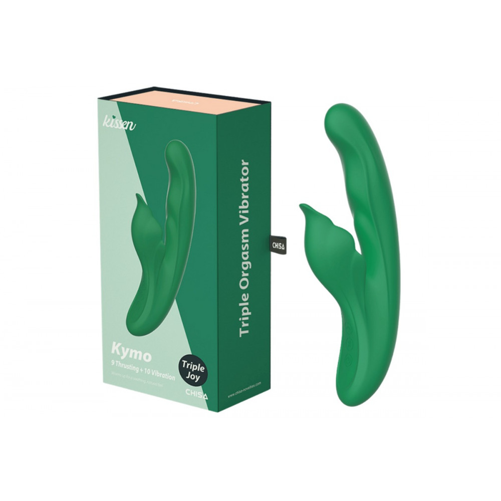 Разное - Вибратор с клиторальным отростком Chisa Kissen Kym с фрикциями и функцией подогрева, зеленый
