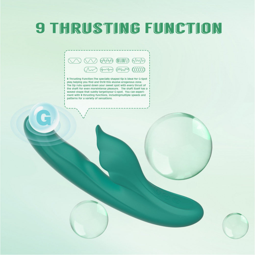 Разное - Вибратор с клиторальным отростком Chisa Kissen Kym с фрикциями и функцией подогрева, зеленый 5