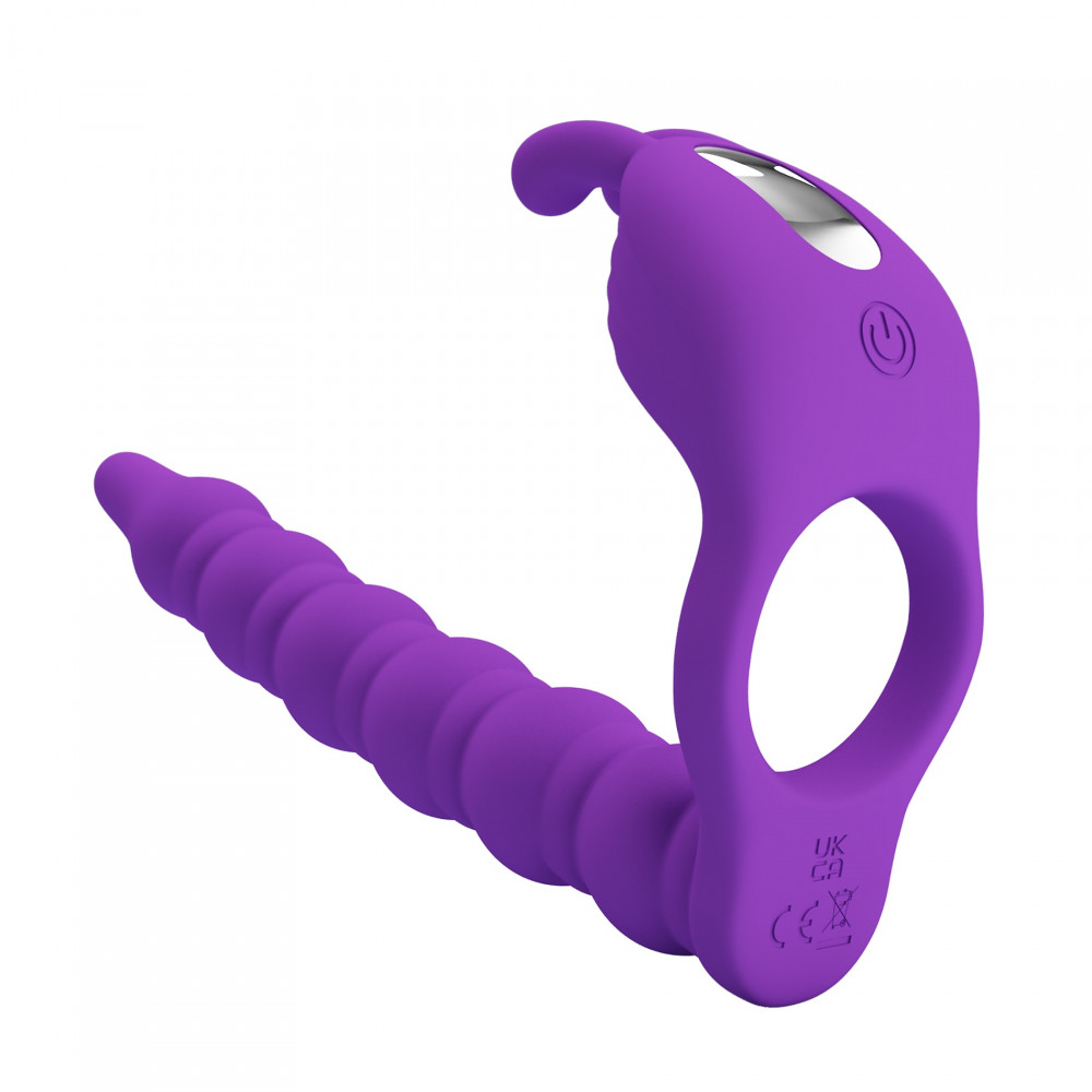 Эрекционные кольца с вибрацией - Виброкольцо с клиторальным и анальным стимулятором PRETTY LOVE Blackney, фиолетовое 4