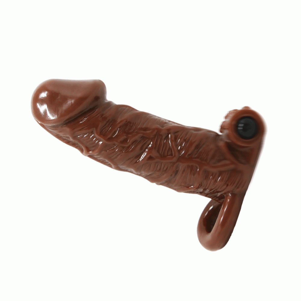 Эрекционные кольца и насадки на член - Насадка - презерватив с вибрацией Brave Man, BI-016011 ( коричневая ) 5