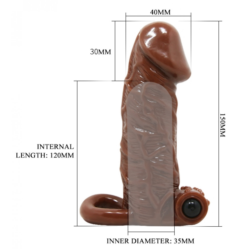 Эрекционные кольца и насадки на член - Насадка - презерватив с вибрацией Brave Man, BI-016011 ( коричневая ) 4