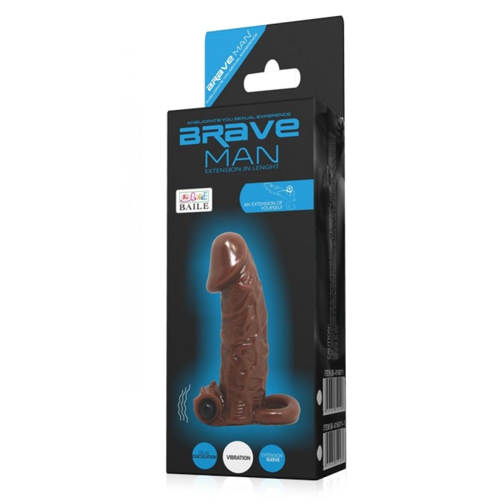 Эрекционные кольца и насадки на член - Насадка - презерватив с вибрацией Brave Man, BI-016011 ( коричневая ) 1