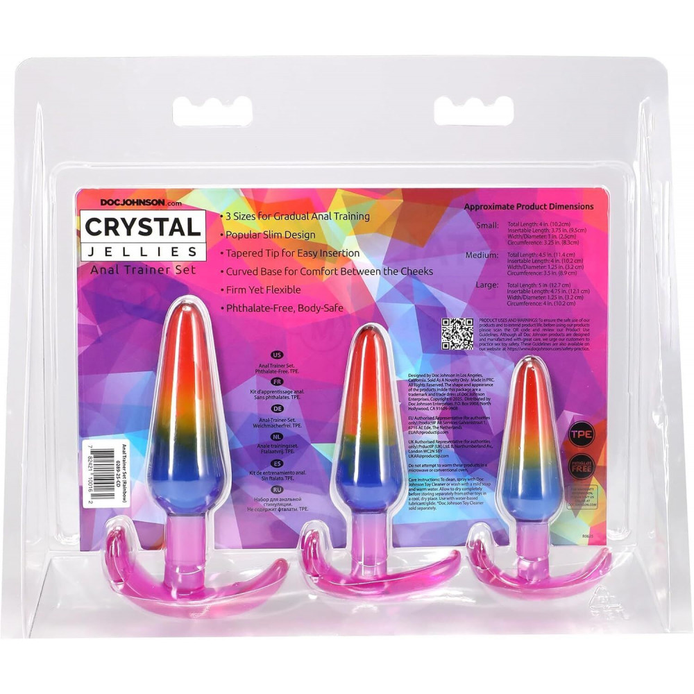Секс іграшки - Набір анальних пробок Doc Johnson Crystal Jellies - Anal Trainer Set - Rainbow (м'яте паковання!!!) 7