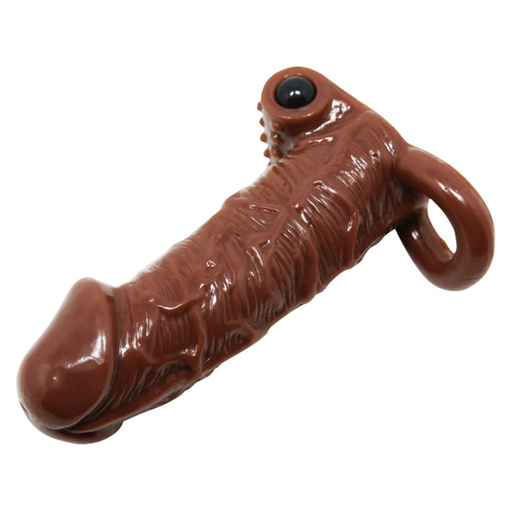 Эрекционные кольца и насадки на член - Насадка - презерватив с вибрацией Brave Man, BI-016011 ( коричневая ) 6