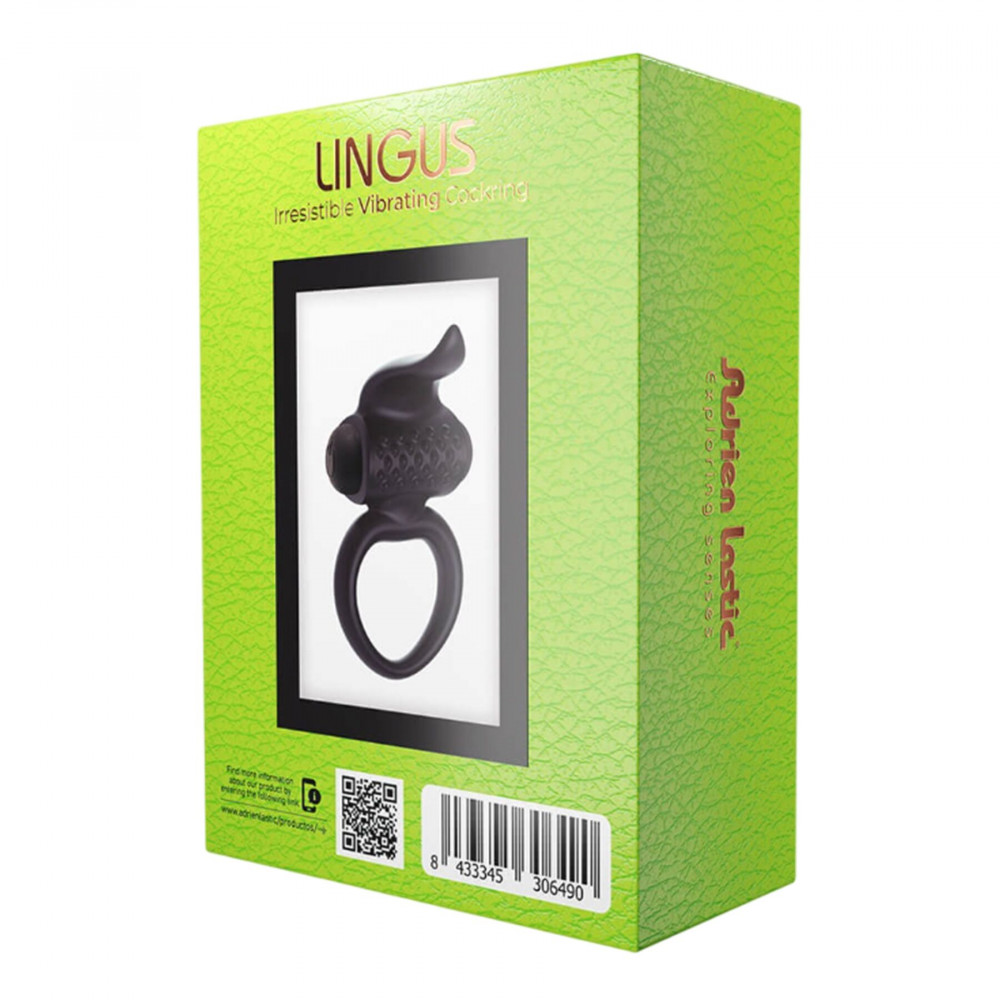 Ерекційні кільця з вібрацією - Ерекційне віброкільце Adrien Lastic Lingus Black з язичком і щіточкою для стимуляції клітора 4