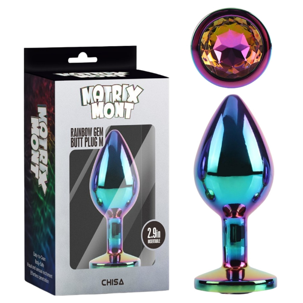 Анальные игрушки без вибрации - Анальная пробка разноцветная CHISA MATRIX MONT с разноцветным камнем, размер M